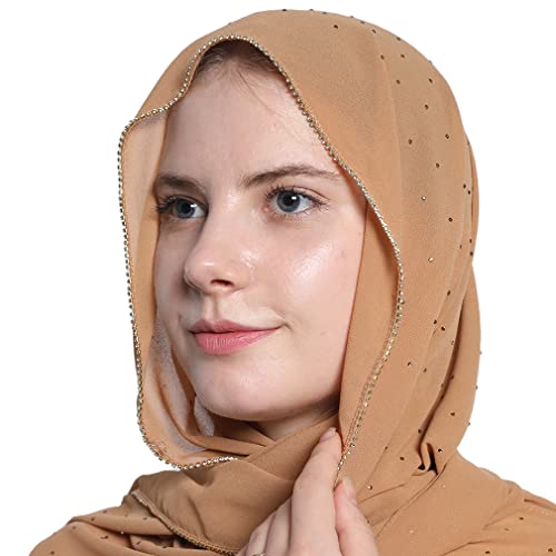 LMVERNA Solid Color Chiffon Hijab Rhinestone Chiffon Long Scarf Fashion Shawl and Wrap for Women