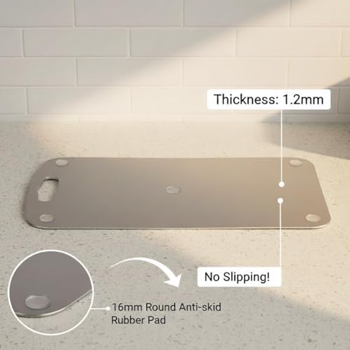 Image of 304 Stainless Steel Rectangular Chopping Board, 36 x 25 cm, Medium | For Kitchen, With 2 Steel Straw, Anti-Skid Silicon Pad