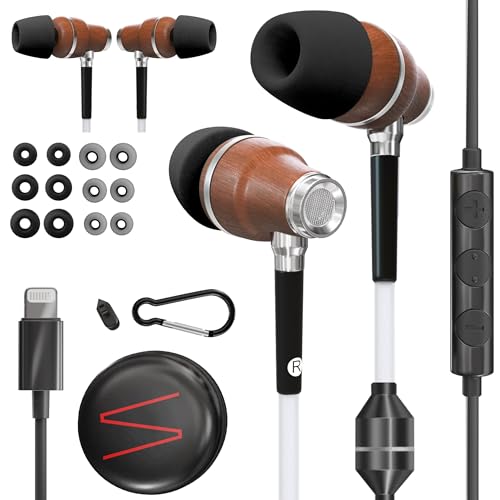 Symphonized Premium Airtube Headphones EMF Earbuds 3D Sound Microphone Volume Control 8mm Bass Drivers Granting High Audio Quality MFI for iPhone 5 to 14 ONLY