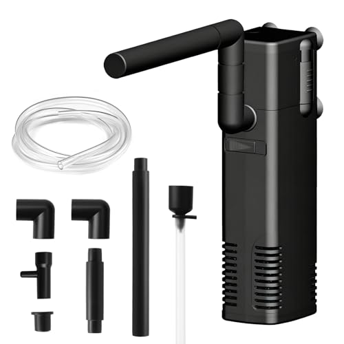3-in-1 Wasserfilter, Sauerstoffversorgung und Quelle, Innenfilter für Aquarium, 40 l, sehr leise und einfach zu installieren, effizienter Filter mit Aktivkohle und Durchfluss von 200 l/h