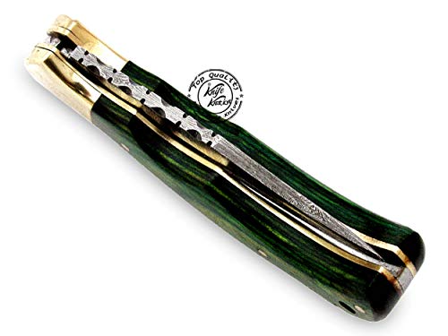 Green Wood 6.5'' 100% Handmade Damascus Steel Folding Pocket Knife 100% Prime Quality #TOP7