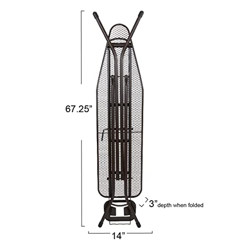 Household Essentials Steel Top Long Ironing Board With Iron Rest | Natural Cover And Bronze Finish | 14" X 54" Iron Surface #TOP2