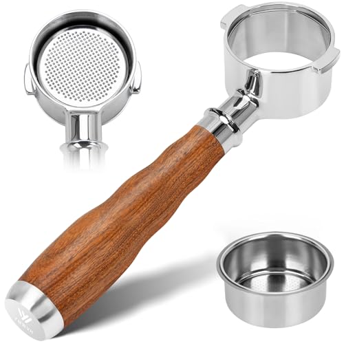 51mm 2 Ears Bottomless Portafilter for De-longhi Stilosa ECP3420/EC155/BCO430/EC260,100% Stainless Steel Portafilter with 1 Filter Baskets & Walnut Handle