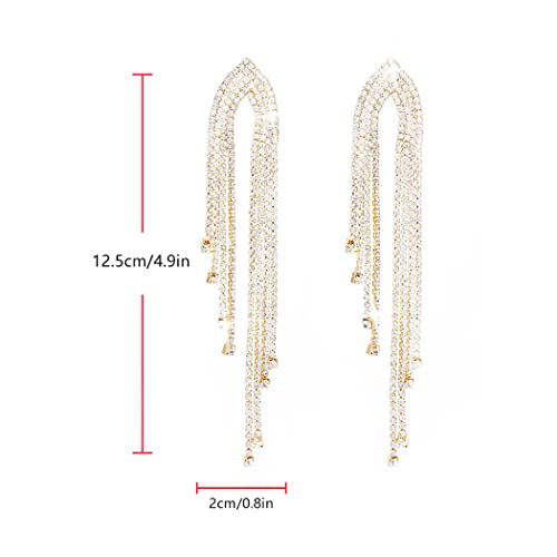 Yokawe Tassel Earrings Crystal Choker Necklace Set Gold Dangle Drop Earring Sparkly Rhinestone Statement Long Chain Wide Collar Party Rave Jewelry Accessories For Women And Girls #TOP3