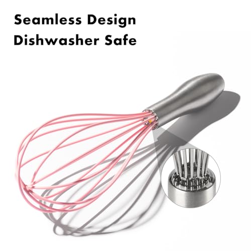 Image of OYV 10-Inch Pink Silicone Whisk, Heat Resistant 480F Kitchen Whisk with Stainless Steel Ergonomic Handle, Non-Scratch for Nonstick Cookware, Dishwasher Safe, Perfect for Blending, Cooking & Beating