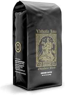 Death Wish Coffee Valhalla Java Dark Roast Grounds, 12 Oz, The World's Strongest Coffee, Bold & Intense Blend of Arabica Robusta Beans, USDA Organic Ground Coffee, Powerful Caffeine for Morning Boost