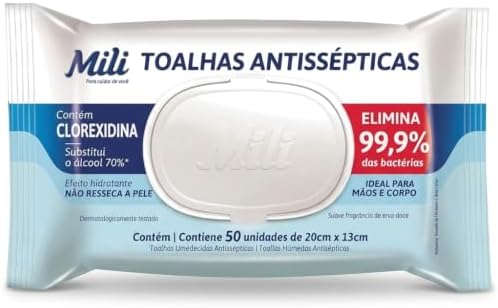 Mili Toalhas Umedecidas Antissépticas, Higienização de Mãos e Cor...