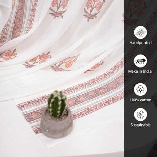 Image of Peepul Tree Pure Cotton and fine Mulmul Curtain Set of 2 Handwoven and 2 Sheer Curtains| Dusty Pink and Off-White | 8 ft | Set of 4 | Royal Courtyards Collection