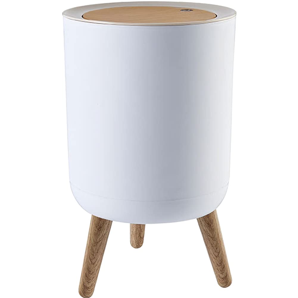 Nordic Waste Basket Push Top Trash Can with Lid Garbage Can with Long Legs Modern Round Trash Bin for Kitchen Bathroom