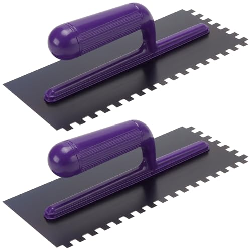 CHEUNGR 2 Pack 280 x 120mm Adhesive Spreading Trowel, 11 x 4.7Inch Steel Square Notched Tiling Trowel with Plastic Handle for Tile and Wall Installation, 8mm Notches