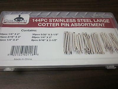 144pc G INDUSTRIAL TOOL STAINLESS STEEL LARGE COTTER PIN ASSORTMENT KIT SSLCP144
