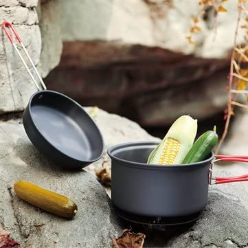 Ubersweet 1-2 Person 1.4L Pot Hard Alumina Cooking Set Camping Cookware Outdoor Picnic Supplies