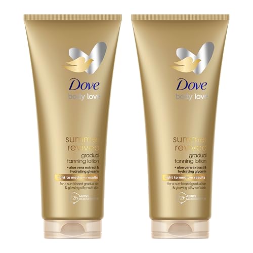 Dove Summer Revived Selbstbräunungslotion Light/Medium mit Aloe vera & Glycerin für eine stufenweise, natürliche Bräune und samtweiche Haut 2x 200 ml Dove Summer Revived Selbstbräunungslotion Light/Medium mit Aloe vera & Glycerin für eine stufenweise, natürliche Bräune und samtweiche Haut 2x 200 ml