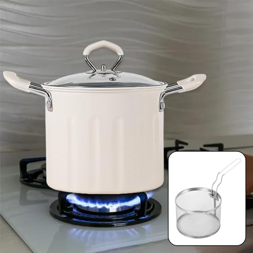 Image of 3L Deep Frying Pot with Strainer Kitchen Frying Pan for Frying Party Kitchen White | Home & Garden
