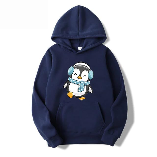 BLUE MOTHLatest Stylish Unisex Penguins Design Printed Hooded Hoodie | Pullover Sweatshirts for Men & Women