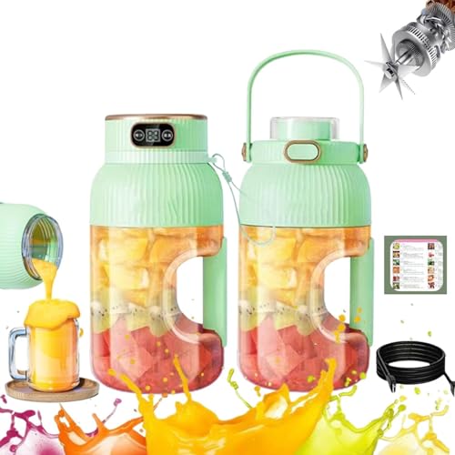 Licuadora Portátil Con Pantalla Digital De Gran Capacidad De 42 Oz For Batidos Y Jugos Licuadora Personal Multifuncional For Viajes(Green Double Cup+Double Lid)