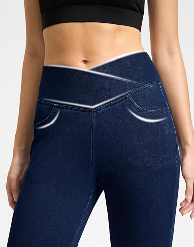 Rammus Pull on Jeggings for Women High Waisted Crossover Stretchy Skinny Jeans Tummy Control Denim Leggings4