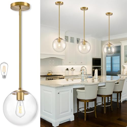 Bagood 10 Inch Globe Pendant Light Gold Mid Century Pendant Light Adjustable Hanging...