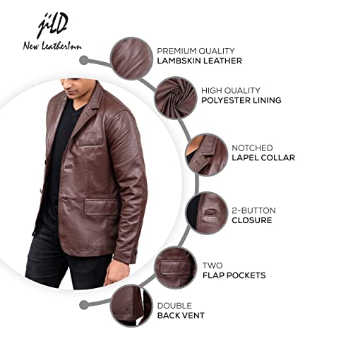 Image of Jild Lambskin Leather Jacket Men Casual Coat - Notched Collar Classic Bond's Style Ultimate Leather Blazer for Men