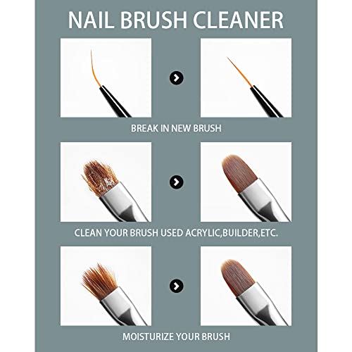 Image of Nail Brush Cleaner 120ml Gel Solution for Preserving & Restoring Nail Art Brushes Includes Glass Cup & Cleaning Cotton Pads Effective Manicure Brush Cleaning For Home Nail Salons
