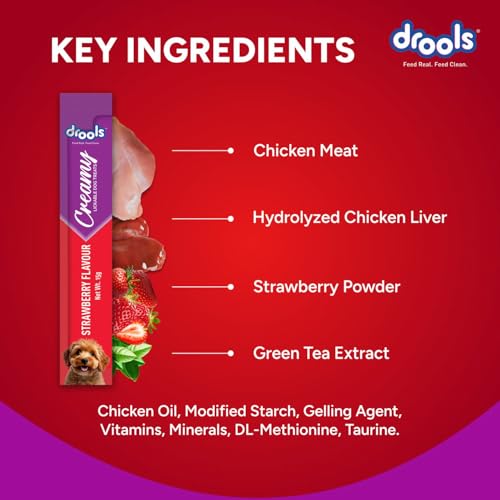 Image of Drools All Life Stages Dog Treats Creamy 5 Sticks Tasty & Nutritious Snack for All Breeds (15g x5) 75g | Strawberry Flavour | Ideal for Training | Supports Hydration | Boost Muscle Health