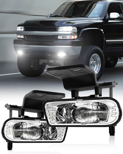4X4FLSTC LED Fog Lights Replacement Fog Lamps Driving lights Compatible with Chevy Silverado 1999-2002, Suburban 2000-2006, Tahoe 2000-2006 DOT Approved Clear Lens - Chrome/Silver