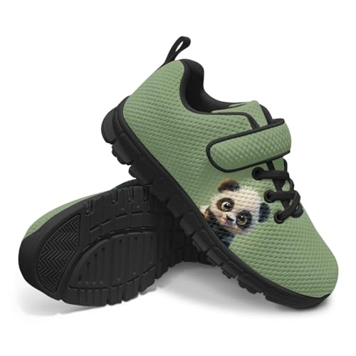 Panda Print Athletic Sneakers for Girl Hook & Loop Soccer Shoes Memory Foam Running Hiking Sneaker