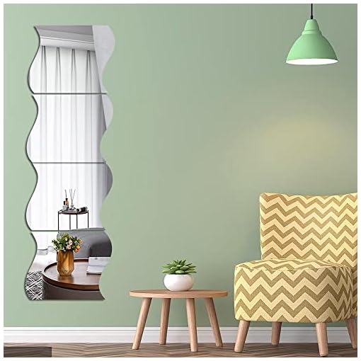 Full Body Mirrors for Walls, 12″x12″ 4pcs Wavy Acrylic Plexiglass