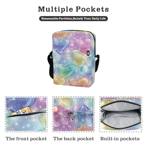 Crossbody Bag Rainbow Colored Hearts Sparkling Lights Messenger Bag for Women Men Purse Shoulder Bag Satchel Bag with Adjustable Strap 202b65582