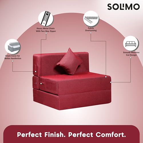 Image of Amazon Brand - Solimo 1 Seater 3 * 6 Jute Fabric Washable Cover Sofa Cum Bed with 1 Cushion 1 Seater Double Foam Fold Out Sofa Cum Bed (Finish Color - Maroon Delivery Condition - Pre-Assembled)