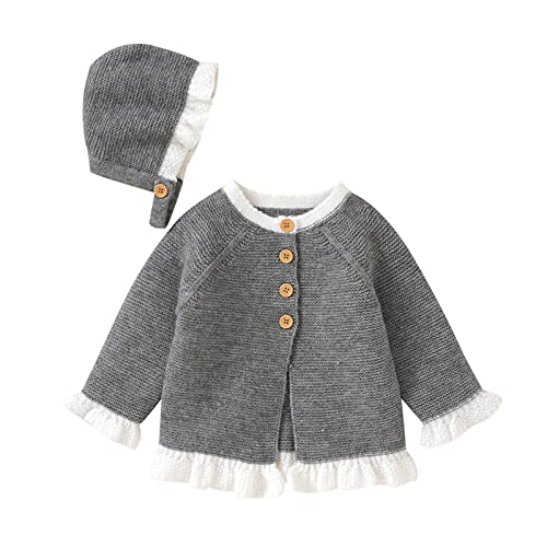 RNTOP Baby Girl Boy Sweater Cardigan Toddler Solid Color Knit Cardigans Long Sleeve Warm Knitted (Grey, 18-24 Months)