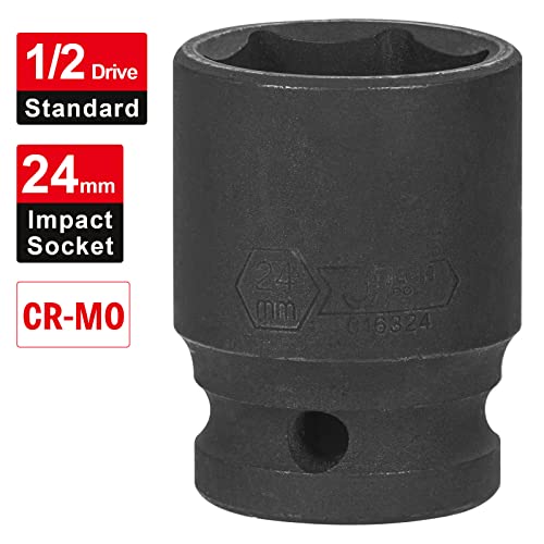 Image of JETECH 1 /2 Inch Drive 24mm Standard Impact Socket, Chrome Molybdenum Alloy Steel, 6-Point Design, Metric