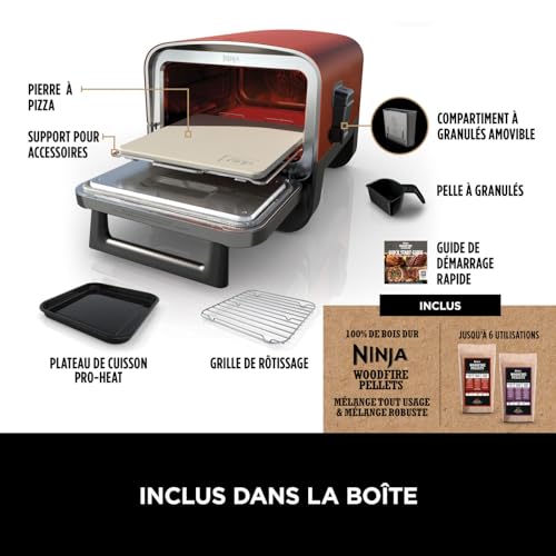 Ninja Woodfire 8-in-1 Electric Outdoor Pizza Oven, Rotisserie & Smoker BBQ with Grate, Pro-Heat Plate, Pizza Stone, Wood Pellets and Shovel, 6 Settings, Dark Orange OO101EU