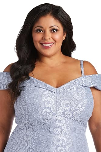 Image of R&M Richards Women's Off The Shoulder Formal Gown - Glitter Lace Mermaid Evening Dress for Wedding Guest & Cocktail Attire