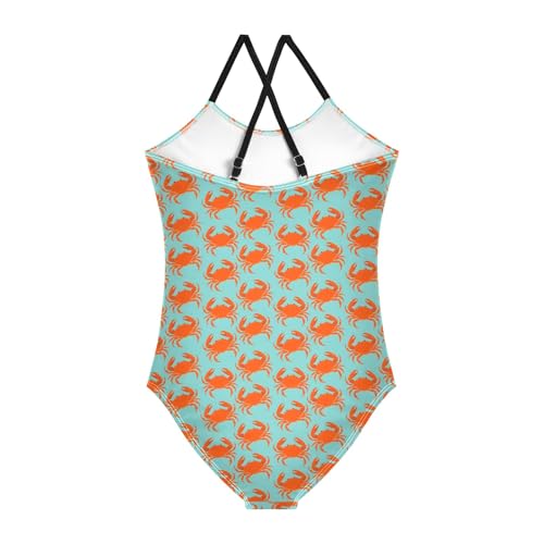 senya Girls Swimsuits One-Piece Swimwear Tie Bathing Suit Beach Summer Round Neck 9-10T Crab Pattern2