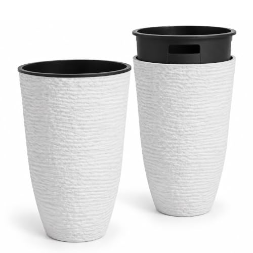 Worth 21" H White Tall Planters with Inside Pots, 2-Pack Large Plant Pots