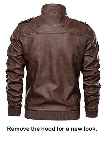 Jaqueta aviador masculina 1Bests, casual, de couro sintético de poliuretano, com capuz removível, Ma