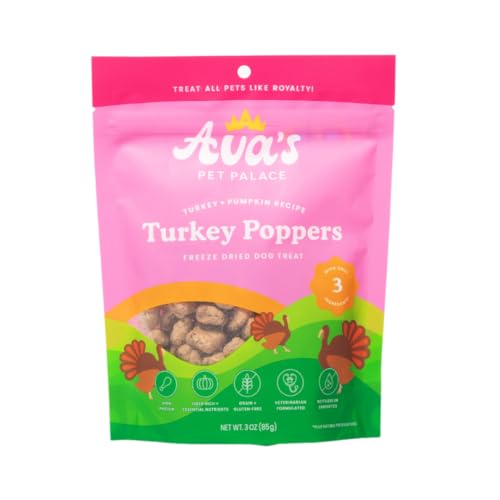 Ava's Pet Palace Turkey Poppers – Freeze-Dried Turkey Dog Treats with Pumpkin | High Protein, Grain-Free, Single-Ingredient Training Treats & Food Topper | Made in USA | No Preservatives