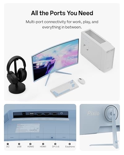 Image of Pixio PXC278 Wave Blue 27 inch 180Hz Refresh Rate QHD 1440p Resolution 1650R Curved Fast VA Panel 1ms GTG Response Time Adaptive Sync HDR Curved Gaming Monitor