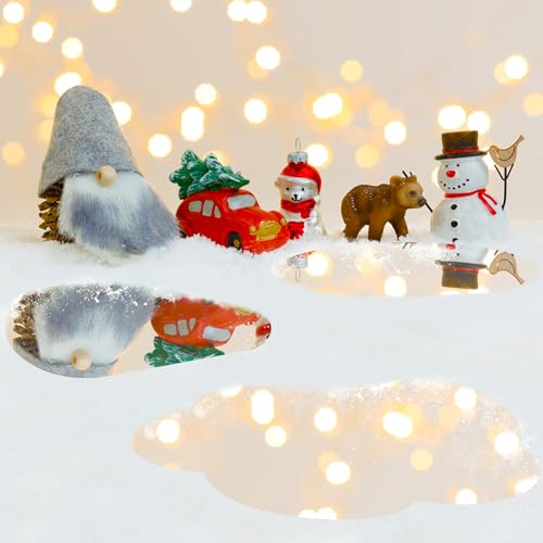 Iceyyyy 6 Pcs Curved Christmas Village Mirror Lakes-Mixed Size Christmas Village Mirror Ponds-Miniature Christmas Ice Accessories Landscaping for Home Holiday Christmas Village Decorations