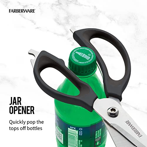 Farberware 4 in 1 Multipurpose Stainless Steel Kitchen Scissors with Blade Cover, Black