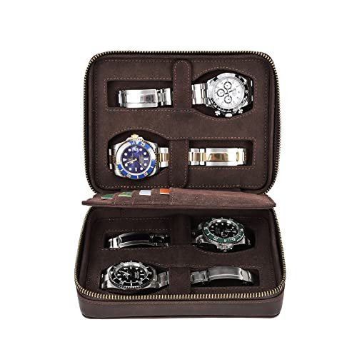 Hiram Étui de voyage multifonction pour 4 montres - En cuir véritable - Pour homme et femme Cover