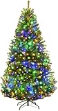 Goplus 6FT Pre-Lit Christmas Tree, Artificial Hinged Spruce Xmas Full Tree with 350 LED Multicolor Lights, 11 Flash Modes, 1000 PVC Branch, Foldable Base, for Indoor Holiday Decor