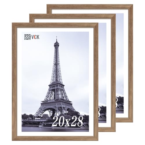Image of VCK 20x28 Poster Frame Solid Wood Walnut 3 Pack Picture Frames 20 x 28 Inches with Wall Mounting Hanging
