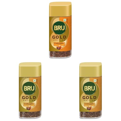 Image of Bru Gold Caramel Powder| Flavoured Instant Coffee | Flavourful Twist To Your Everyday Coffee | Made With Freeze-Dried Coffee | Makes 40 Cups | - Bottle, 55 Gm (Pack of 3)