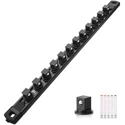 Reniteco Magnetic Socket Organizer, 1/2” Aluminum Alloy Rail, 12 Clips | Heavy-Duty Socket Rails, Removable 360° Swivel ABS Clips, Magnetic Base, Tool Box Drawer or Wall Mount
