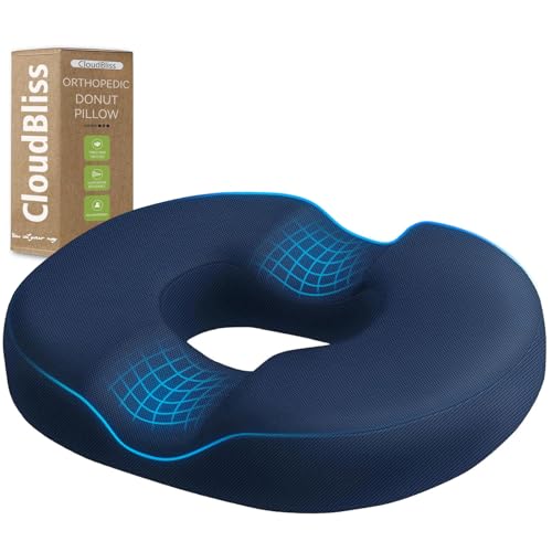 Image of CloudBliss Donut Pillow Stadium Seat Cushion for Tailbone Pain Relief and Hemorrhoids, Memory Foam Seat Chair Cushion, Portable Seat Cushions for Bleachers, Car, Home & Office