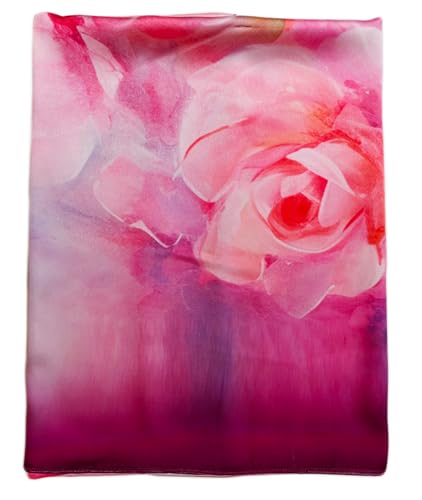 Image of Satin Silk Ombre Long Scarf for Women Lightweight Fashion Scarves in Print Floral Pattern (Blooming Roses)