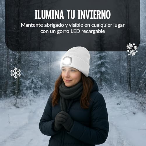 FUZZIO LED Luminoso Gorro Sombrero, USB Recargable 4 LED Gorras para Correr Super Brillante Impermeable Luz Invierno Cálido Regalos para Hombre y Mujer - imagen 2
