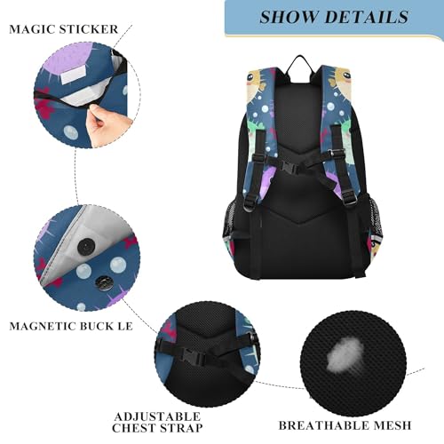 Fisyme Marine Fish Pufferfish School Backpack Laptop Backpacks Bags Bookbag Travel Casual Computer Notebooks Daypacks3